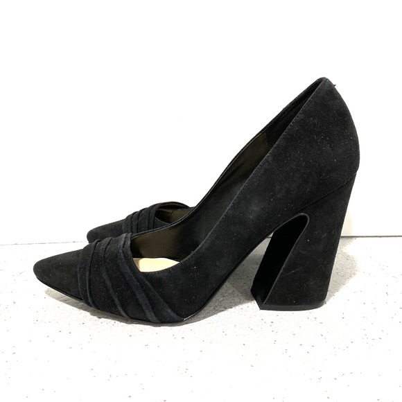 Nine West Holliman black suede pumps US 8M dressy career high heel shoes dressy - Picture 2 of 10